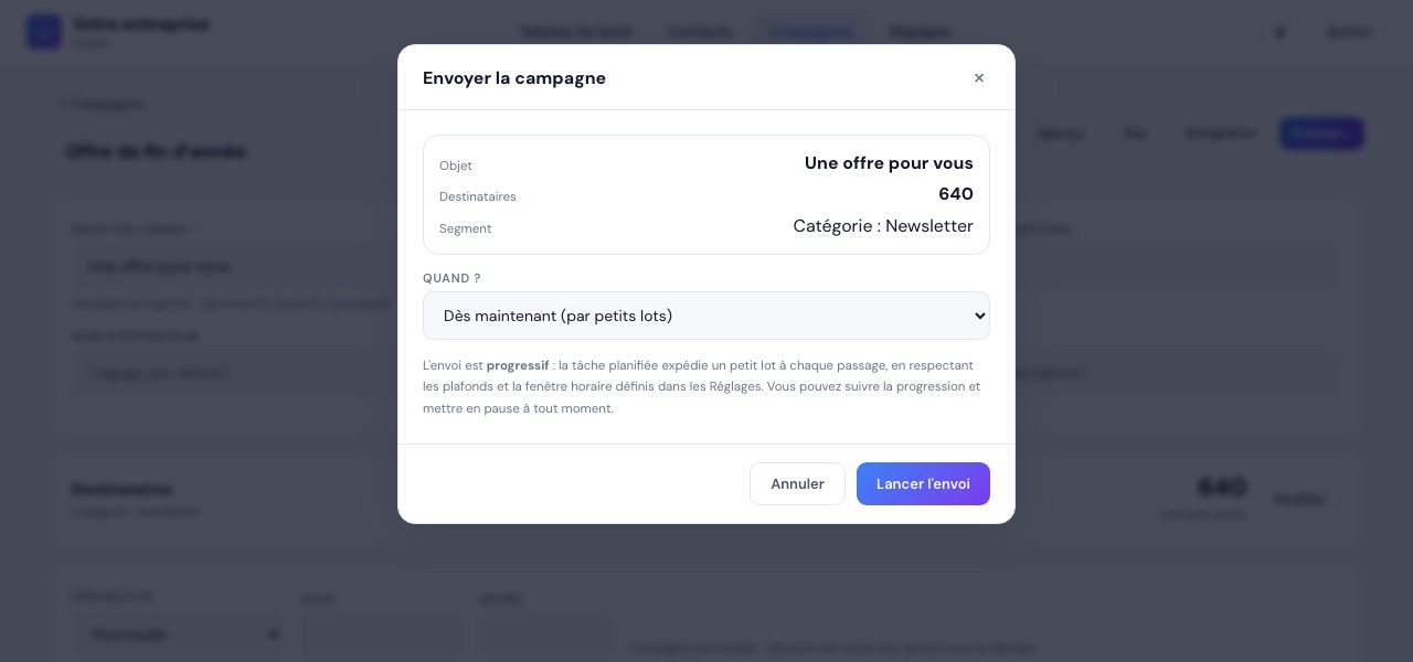 Fenêtre de confirmation avant l'envoi